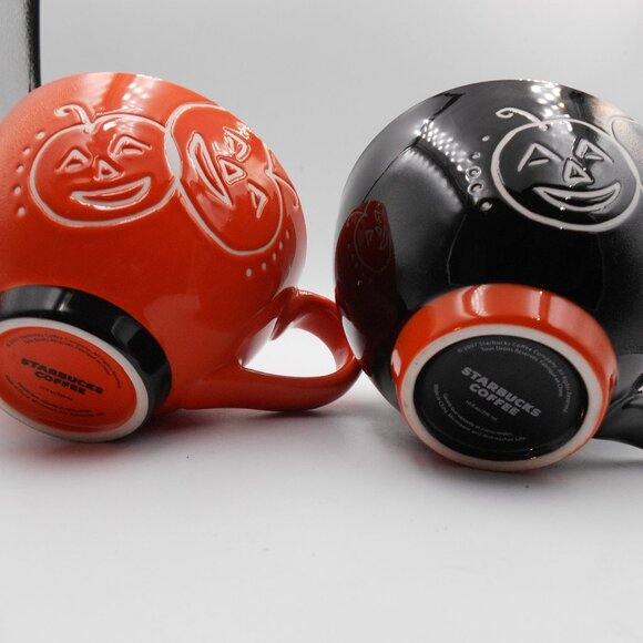 STARBUCKS 2007 HALLOWEEN MUG SET JACK O’ LANTERN BLACK ORANGE PUMPKIN 10 OZ CUP - Picture 6 of 12